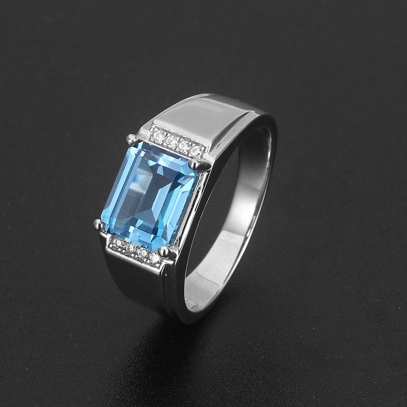 Silver Topaz Men's Ring Inlaid Zircons 4.3ct 8*10mm