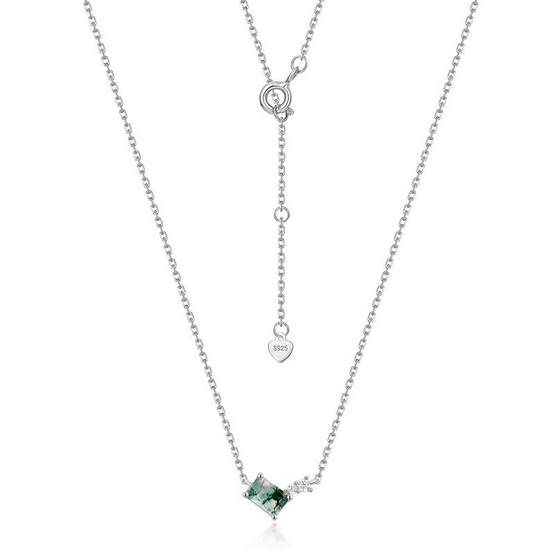 New Style Geometric Moss Agate Collarbone Necklace