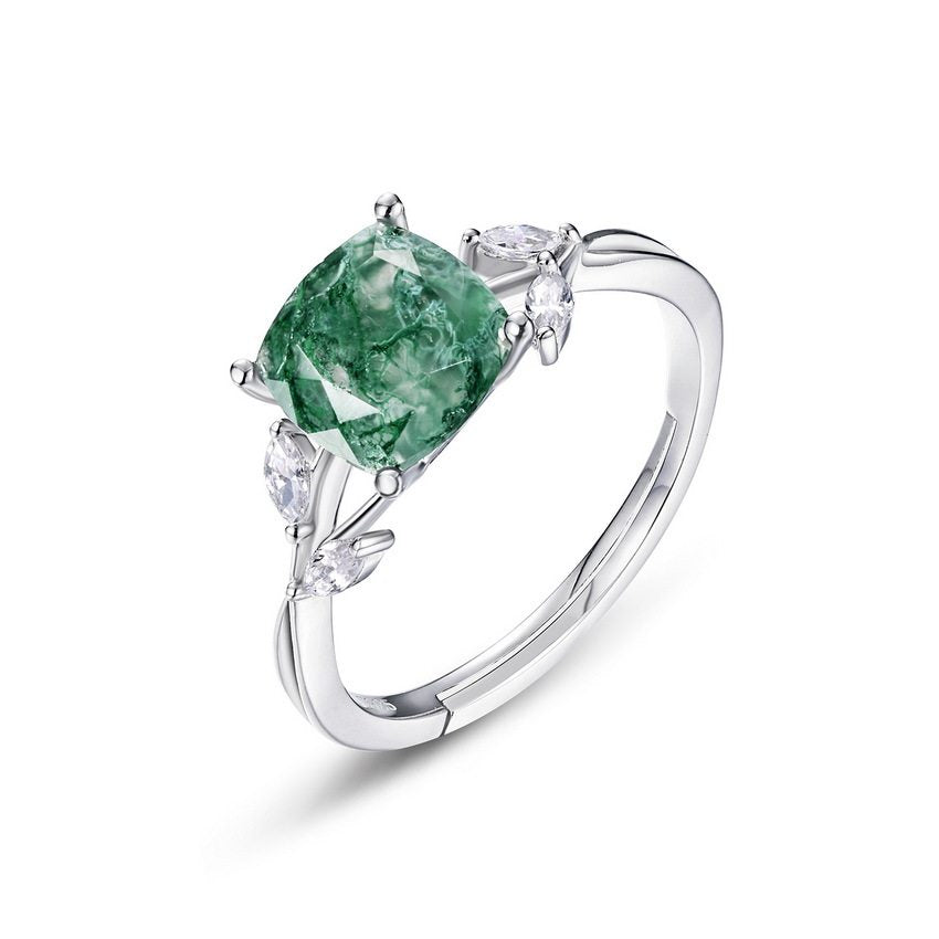 Olive Branch Moss Agate Ring