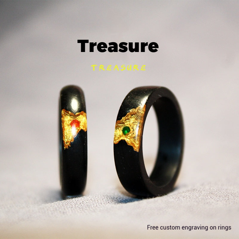 Customized Handcrafted Sandalwood Couple Rings - 5th Anniversary Engraved