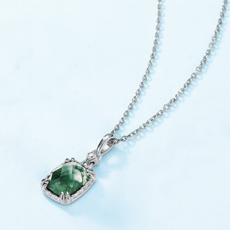 Checkered Surface Moss Agate Pendant