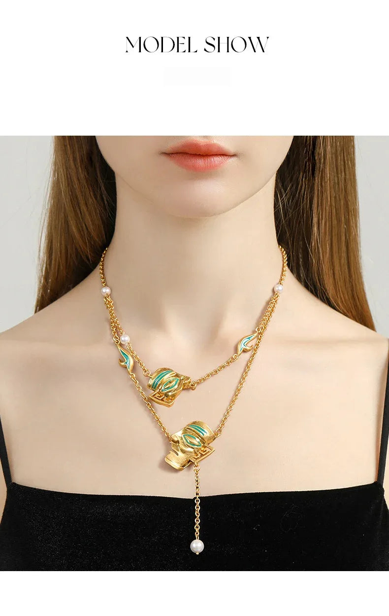 Customized Vintage Bronze Sanxingdui Necklace - 8th Anniversary Enamel Layered - OOAKB