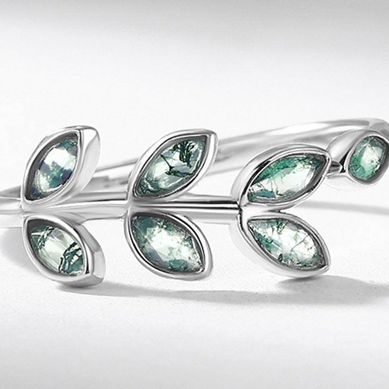 New Style Leaf Moss Agate Index Finger Ring