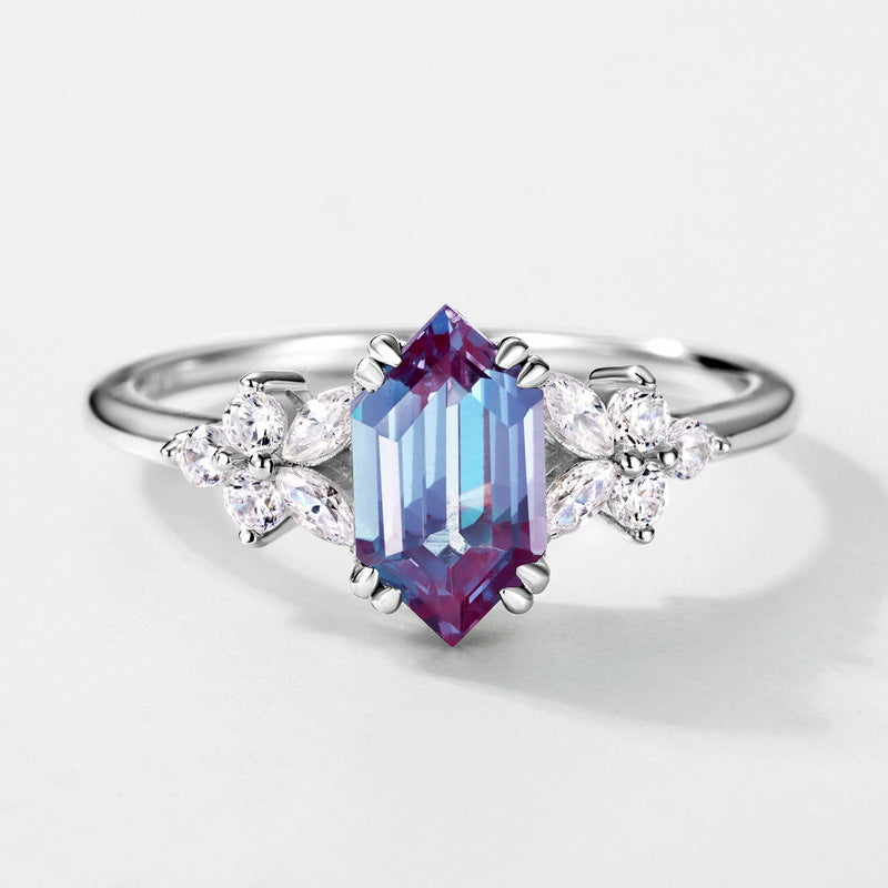 Silver Alexandrite Simple Geometric Ring