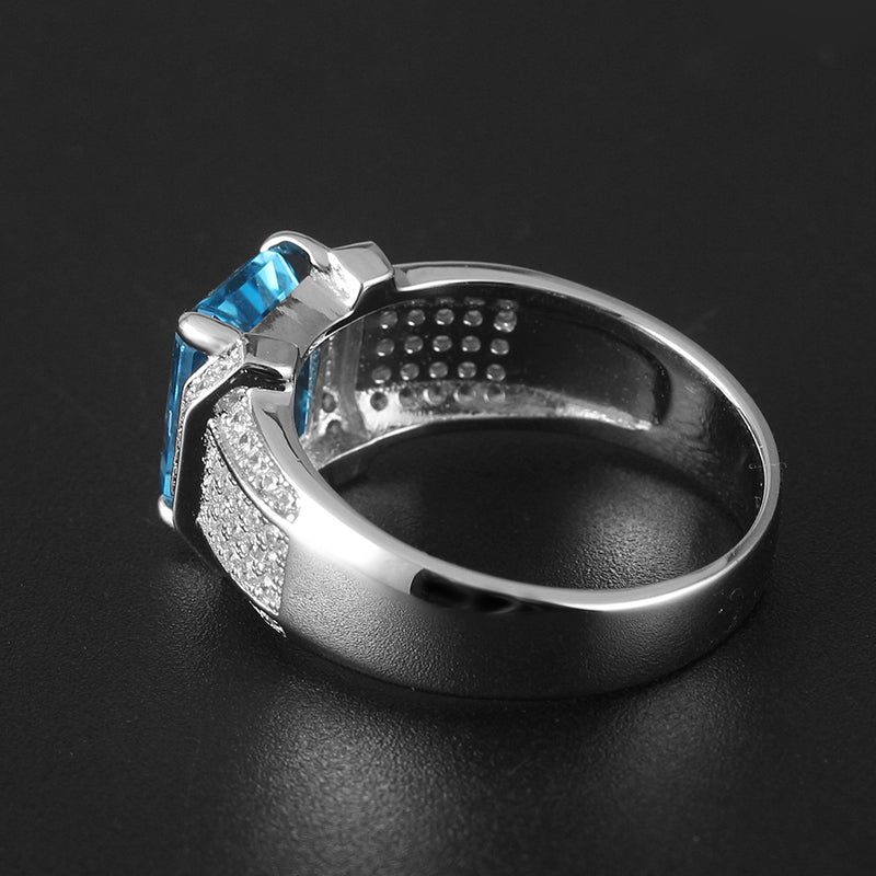 Silver Topaz Men's Ring 8*10mm 3ct