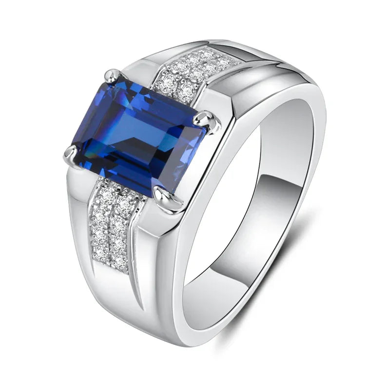 S925 Sterling Silver Plated Gold Sapphire Men's Ring - OOAKB