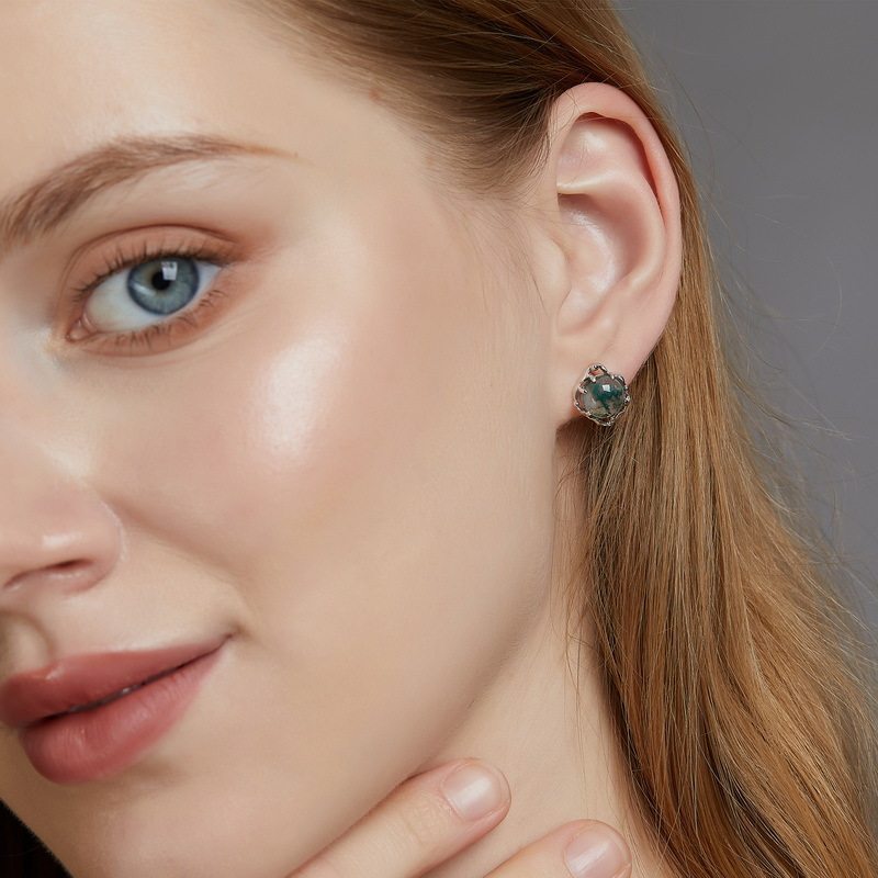Moss Agate Earrings Unisex S925 Silver