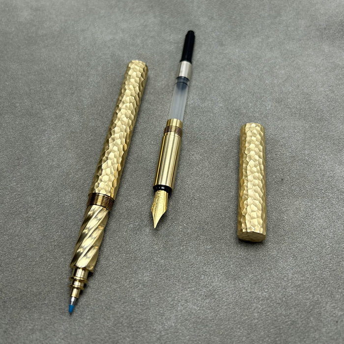 Customized H62 Brass Hammered 2-in-1 Pen - 7th Anniversary Engraved Wooden Box Set