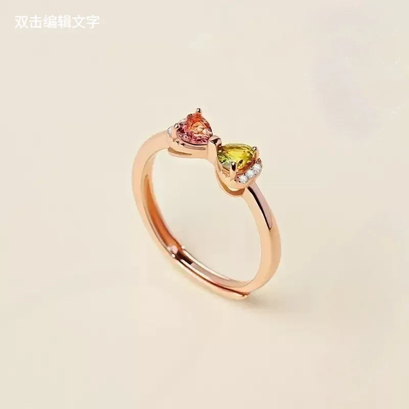 Customized Colorful Tourmaline Bowknot Ring - 8th Anniversary Ancient Silver Craft - OOAKB