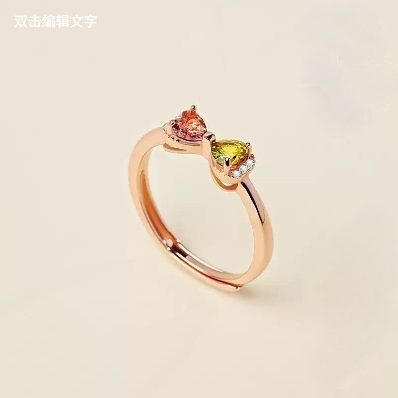 Customized Colorful Tourmaline Bowknot Ring - 8th Anniversary Ancient Silver Craft