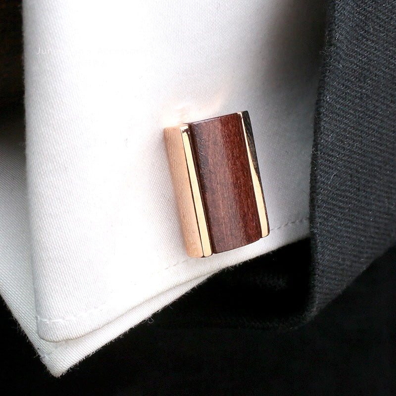 Customized Walnut Wood Cufflinks & Tie Clip Set - 5th Anniversary Gift Box