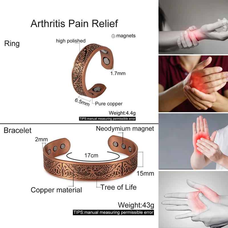 Customized Red Copper Magnetic Bracelet & Ring Set - 7th Anniversary Engraved