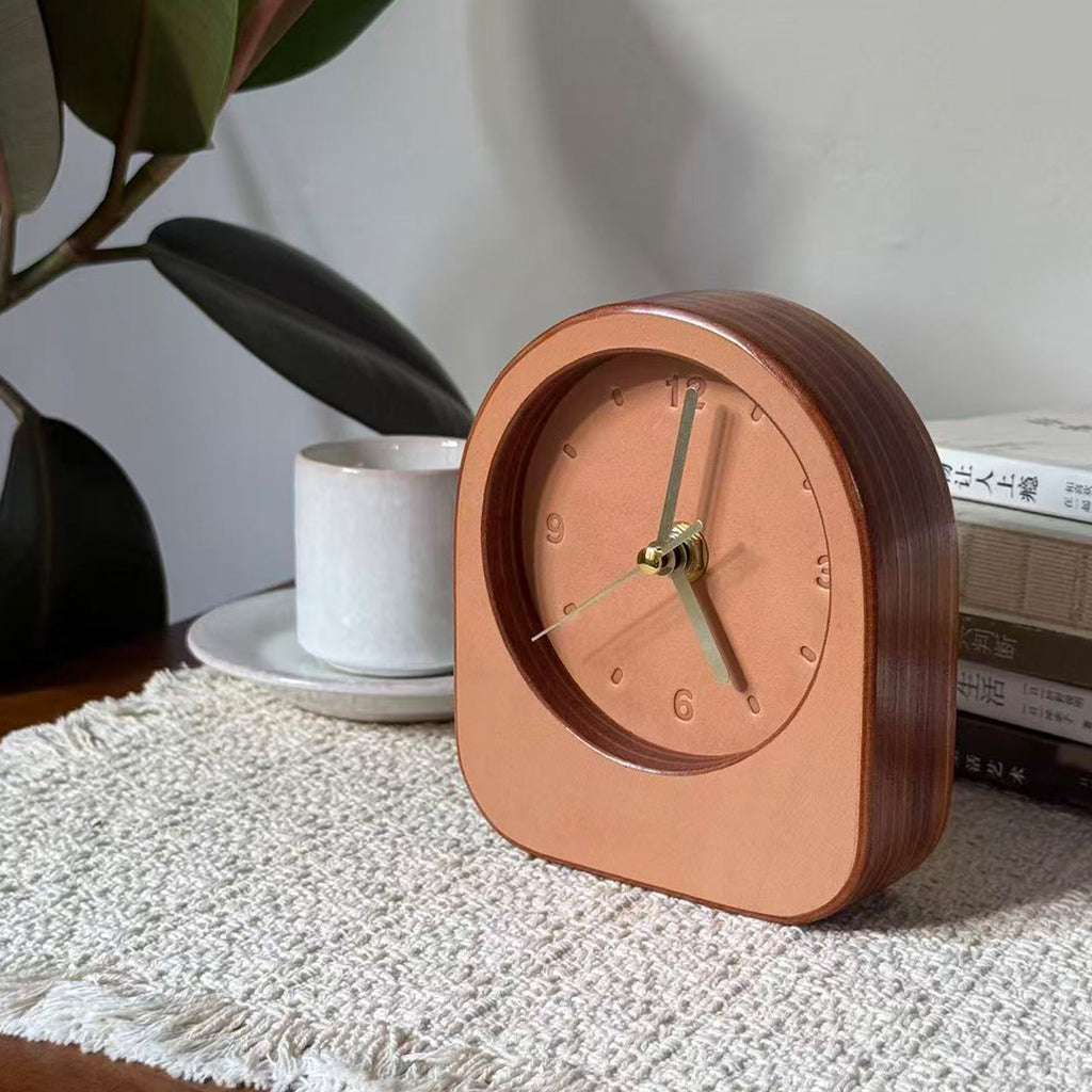 Personalized Full-Grain Leather Desk Clock — Custom Initials & Date | Silent Sweep | 3rd Leather Anniversary Gift