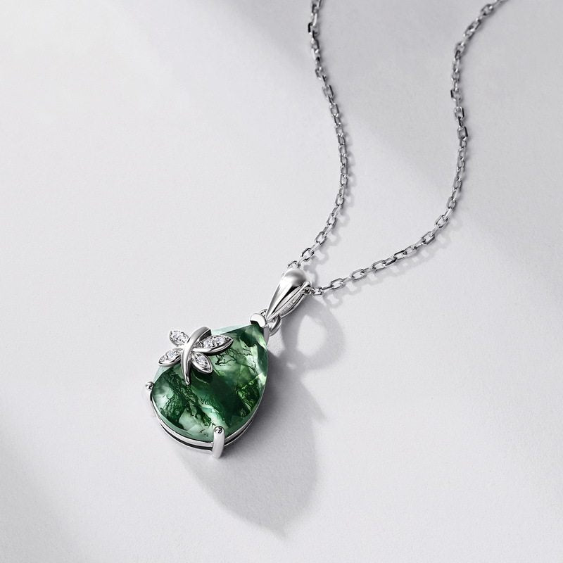 Butterfly Moss Agate Collarbone Necklace