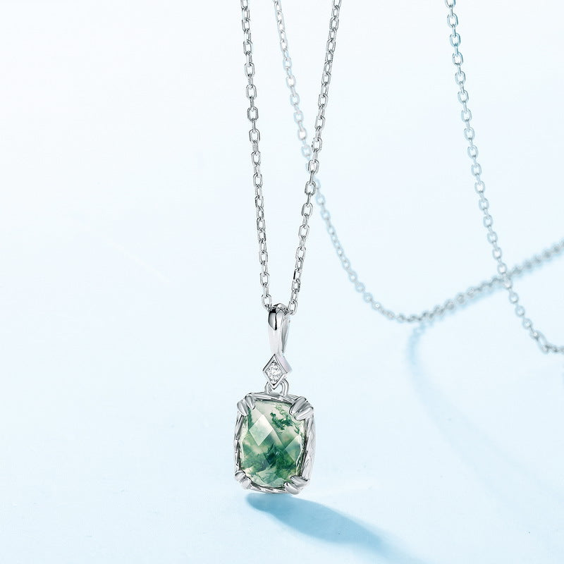 Checkered Surface Moss Agate Pendant