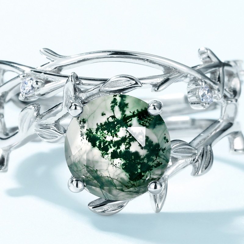 Moss Agate Open Ring S925 Silver Ring