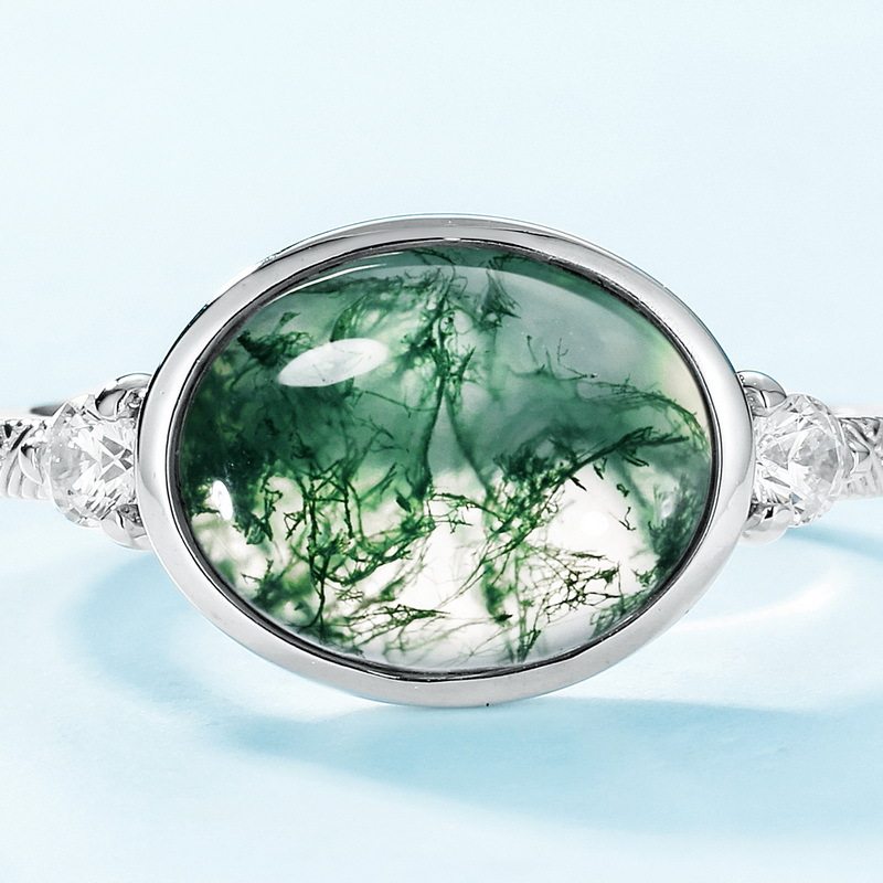 Oval Moss Agate Open Ring