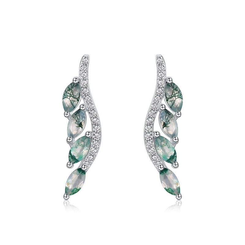 Personality Leaf Moss Agate Unisex Earrings
