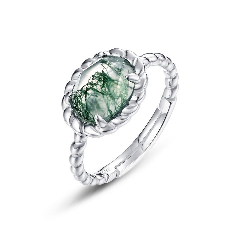 Moss Stone Twisted Claw Setting Adjustable Ring