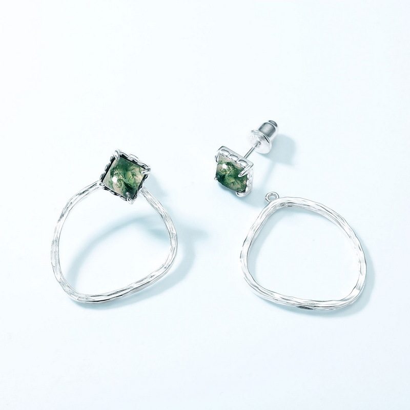 Detachable Two-Way Moss Agate Earrings