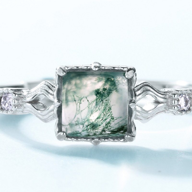 New Style Square Moss Agate Open Ring