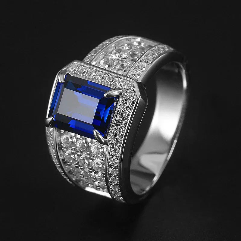 Silver Plated Gold Sapphire Men's Ring 4.3ct - OOAKB