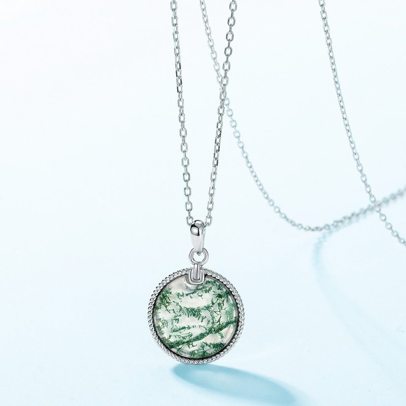 Minimalist and Elegant Round Disc Moss Agate Pendant