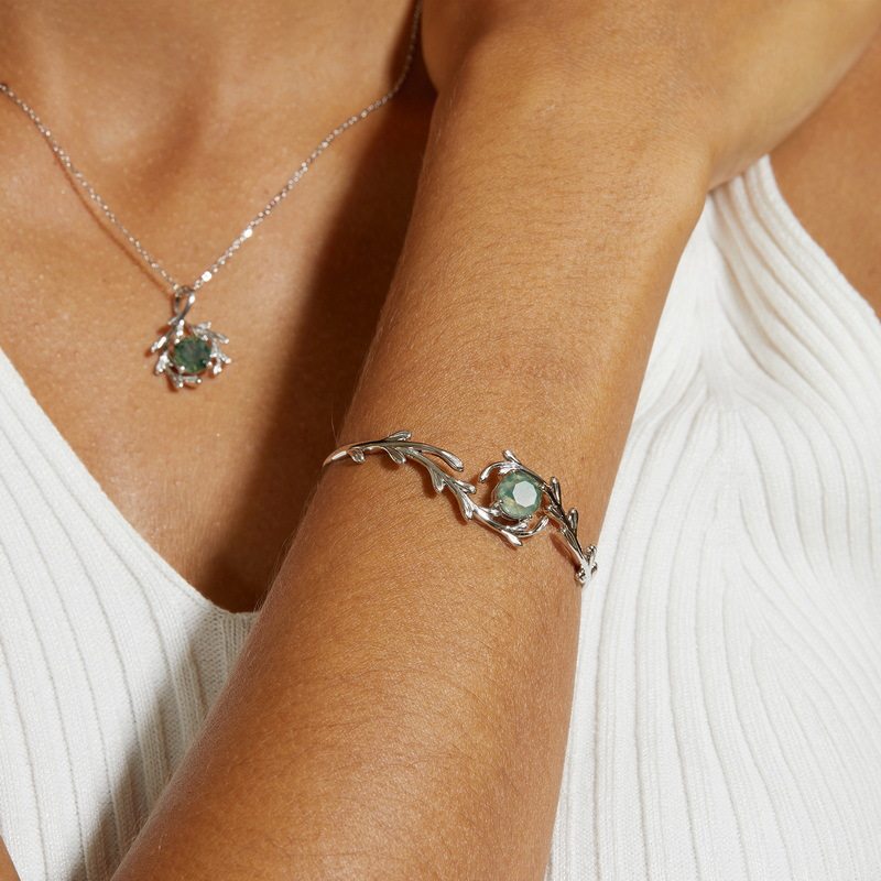 Fashionable Moss Agate Open Bangle