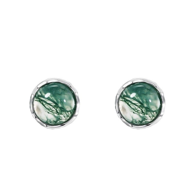 Minimalist and Light Luxury Moss Agate Earrings