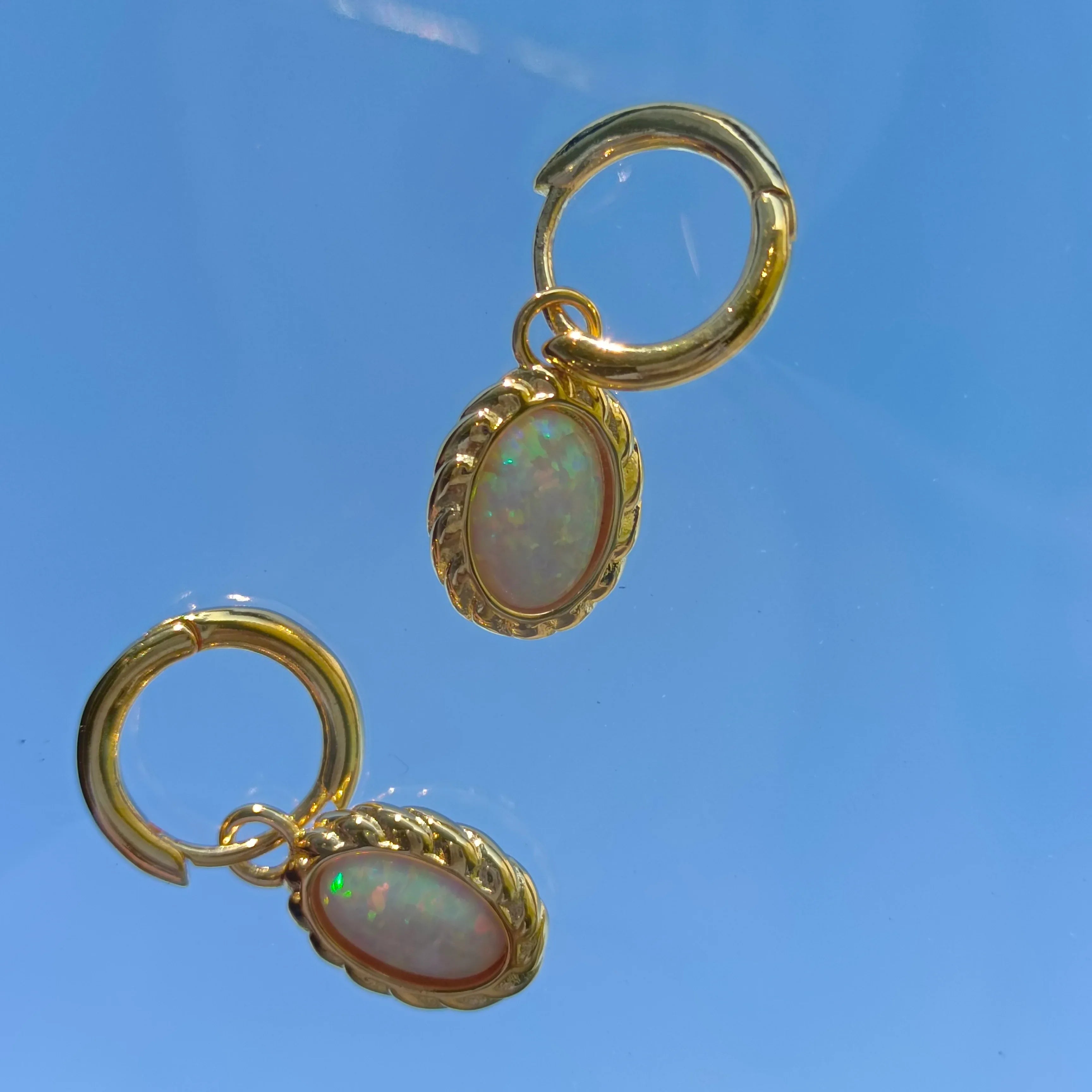 White Opal S925 Silver French Oval Earrings - OOAKB