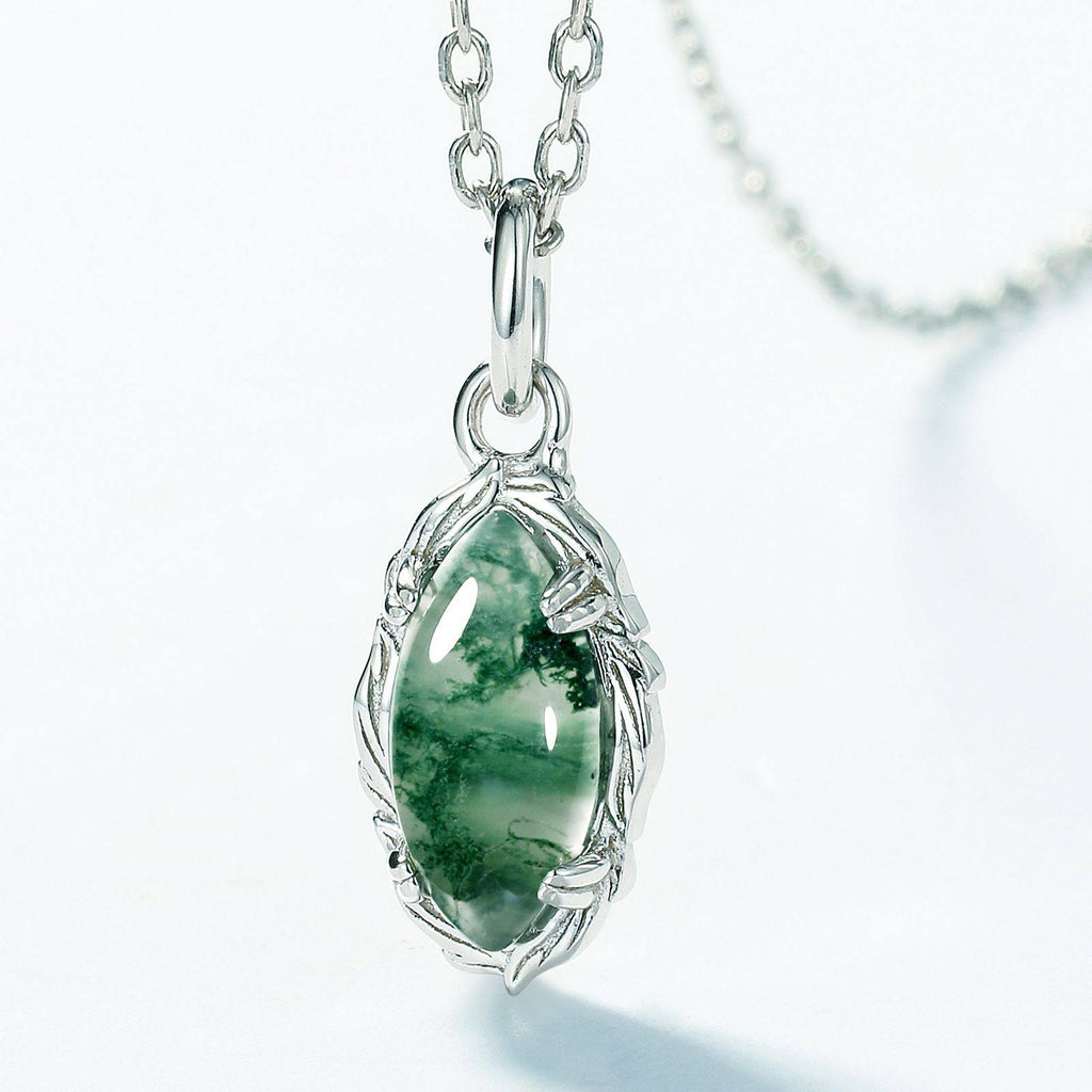 Olive Branch Minimalist Moss Agate Pendant