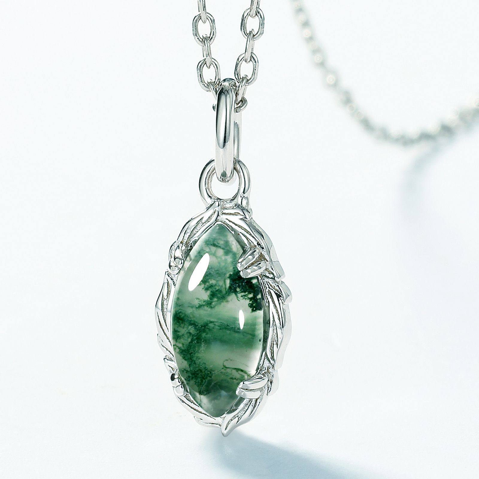 Olive Branch Minimalist Moss Agate Pendant