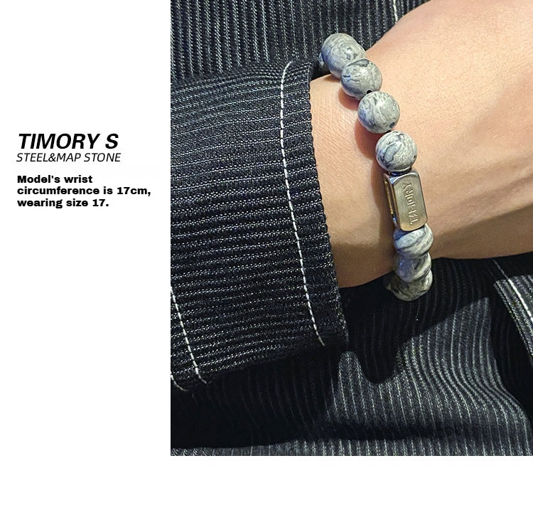 Customized Map Stone & Steel Bracelet - 6th Iron Anniversary Engraved Time Capsule