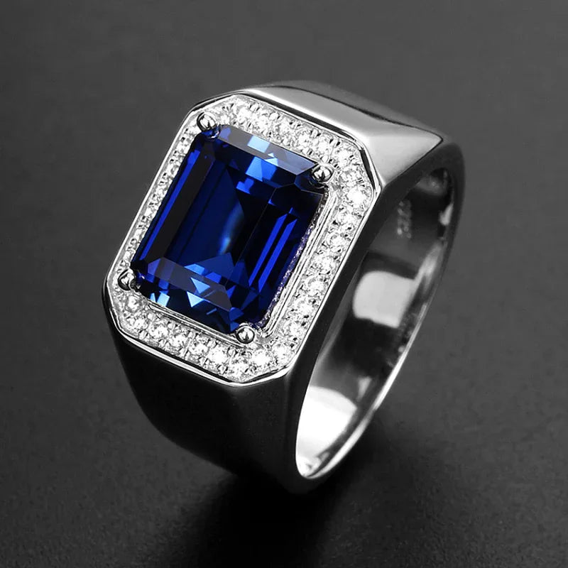 Silver Plated Gold Sapphire Men's Ring - OOAKB