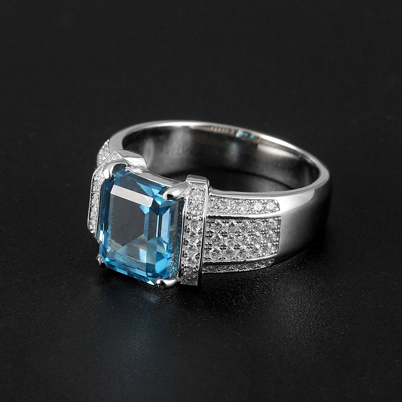 Silver Topaz Men's Ring 7*9mm 3.1ct