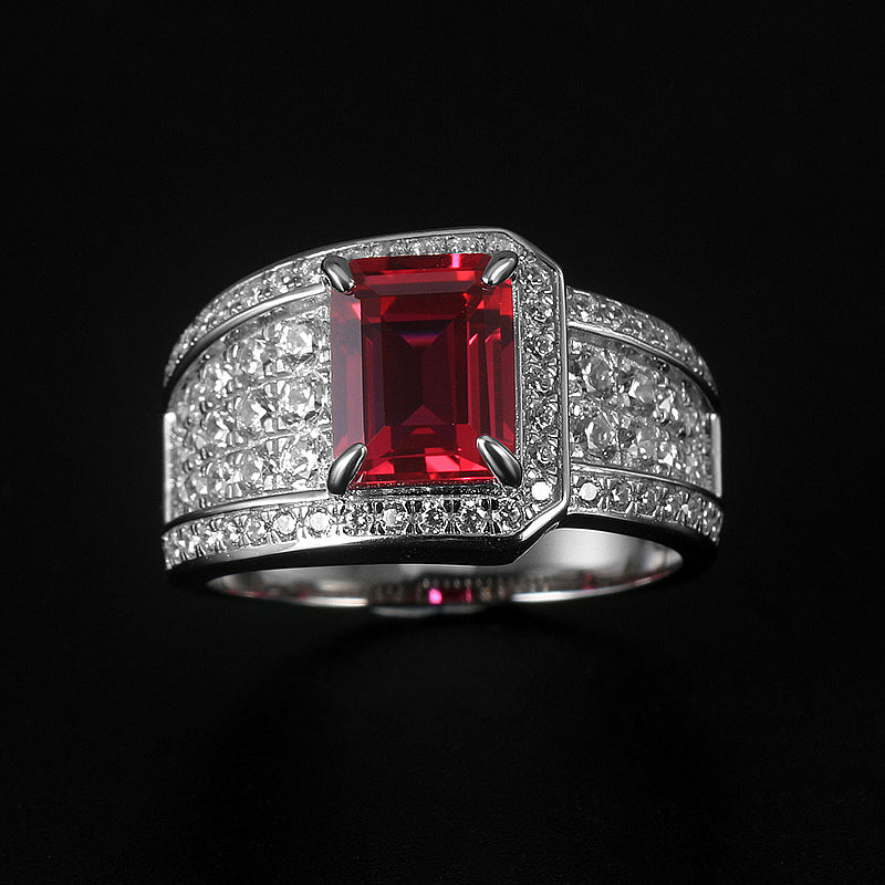 Silver Thick Plated White Gold Ruby Men's Ring 2.5ct