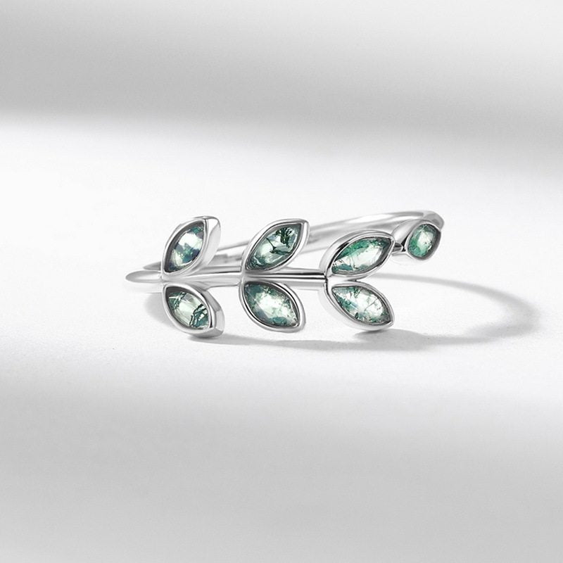 New Style Leaf Moss Agate Index Finger Ring