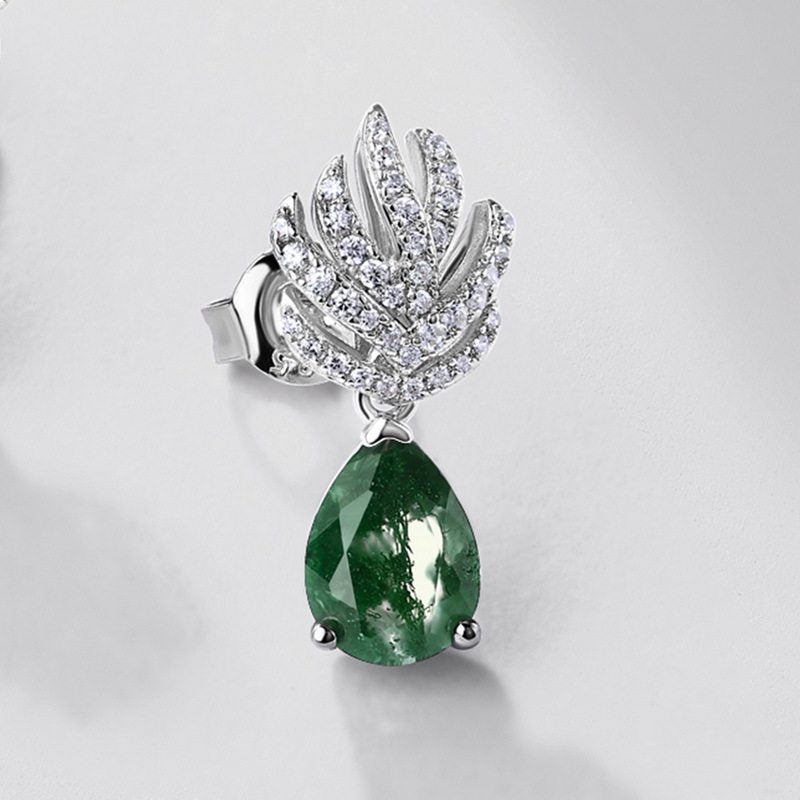 Elegant Teardrop Moss Agate Earrings