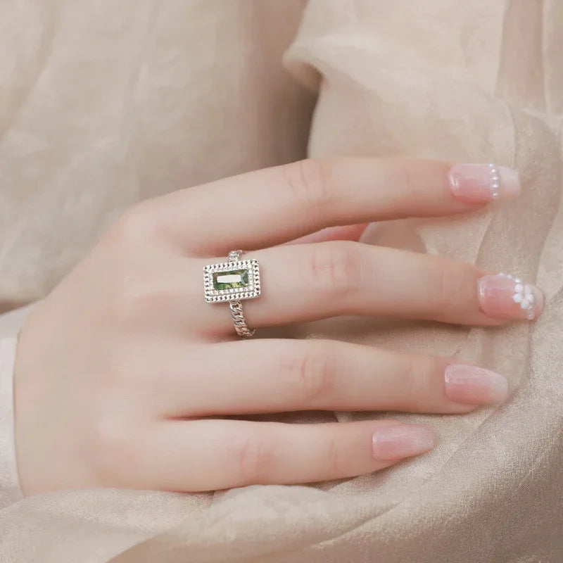 Moss Agate Twist Design Open Ring Unisex - OOAKB