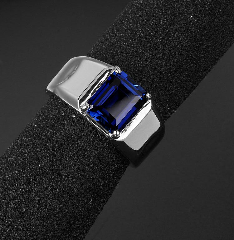 Silver Plated Gold Sapphire Men's Ring 8*10mm - OOAKB