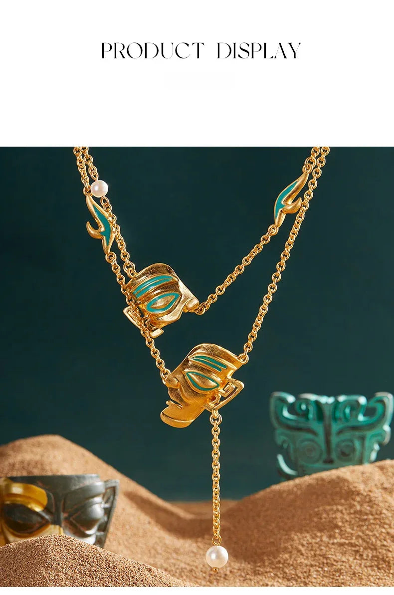 Customized Vintage Bronze Sanxingdui Necklace - 8th Anniversary Enamel Layered - OOAKB
