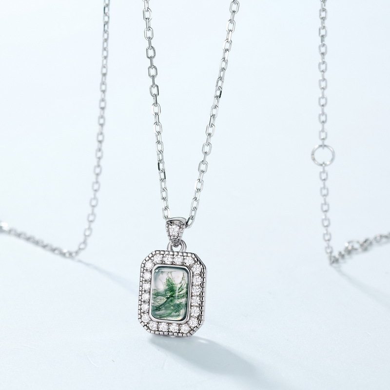 Moss Agate Full Diamond Light Luxury Pendant