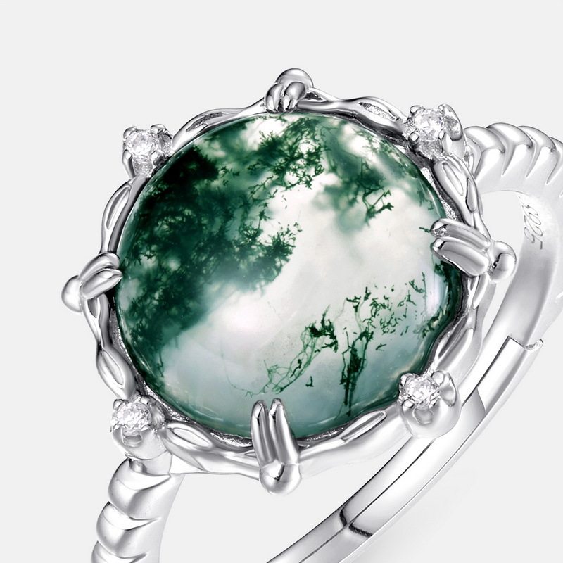 Charming Moss Agate Open Ring