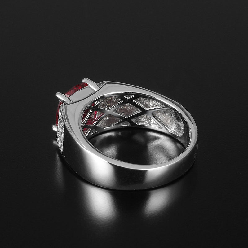 Silver Thick Plated White Gold Niche Design Hand-Inlaid Ruby Men's Ring