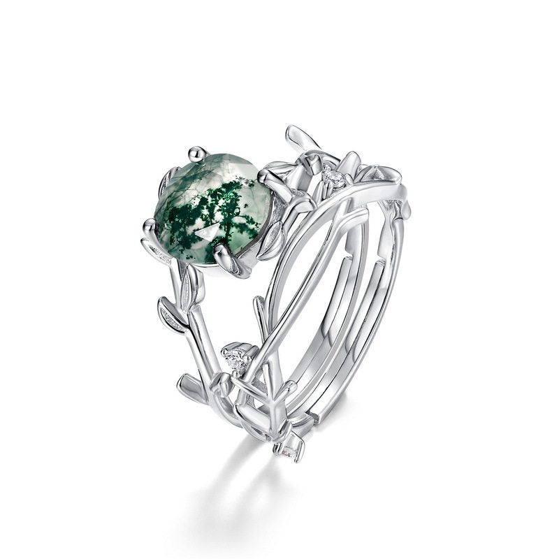 Moss Agate Stackable Open Ring Unisex
