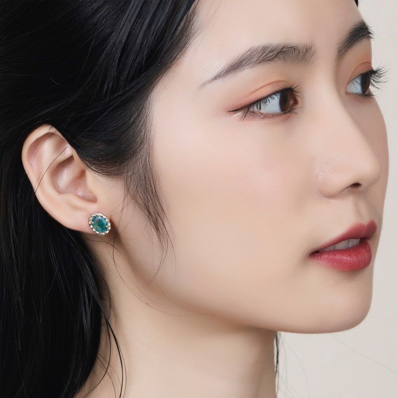 Moss Agate Oval Six-Claw Earrings