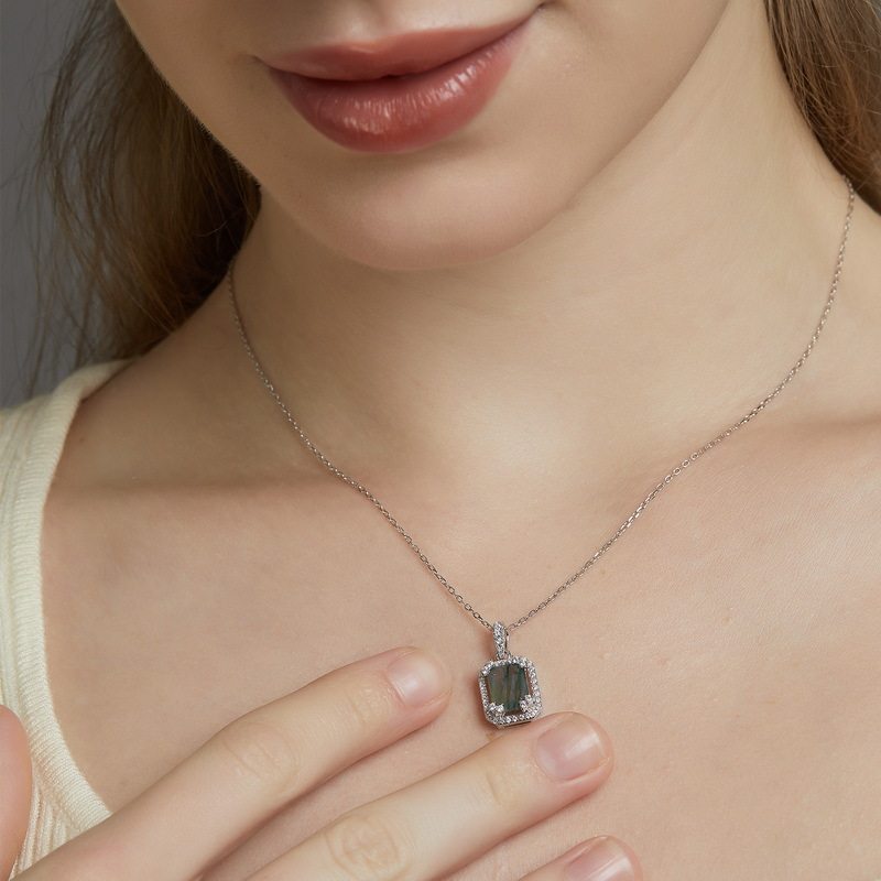Minimalist Moss Agate Pendant S925 Silver