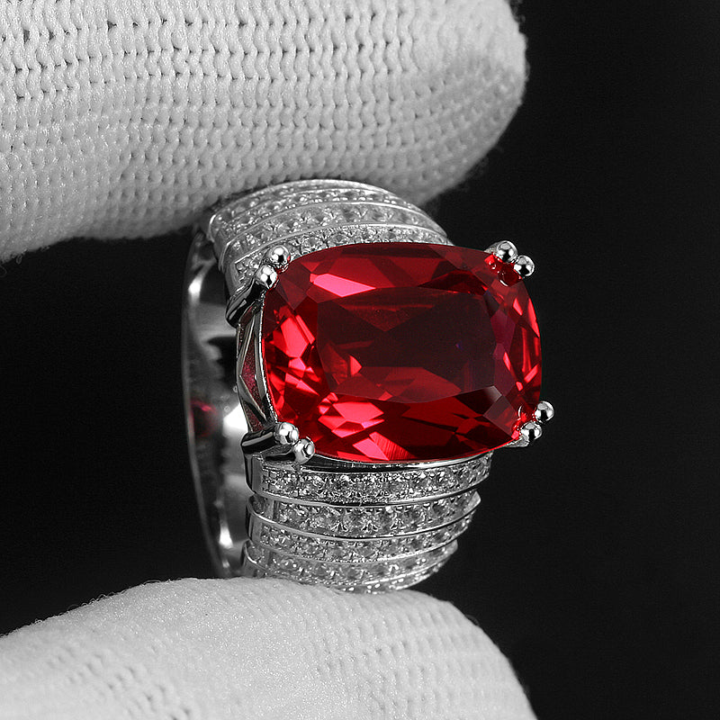Silver Thick Plated White Gold Ruby Men's Ring 10.7ct
