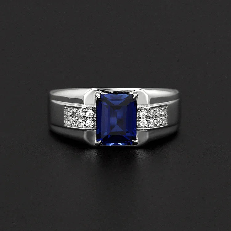 S925 Sterling Silver Plated Gold Sapphire Men's Ring - OOAKB
