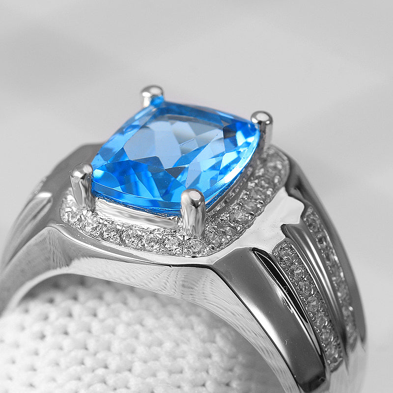 S925 Silver Topaz Men's Ring 3.2ct